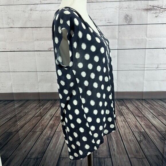 Michael Kors Tee Shirt Womens Medium Blue White Rayon Cap Sleeve Stretch Basic - Picture 5 of 9